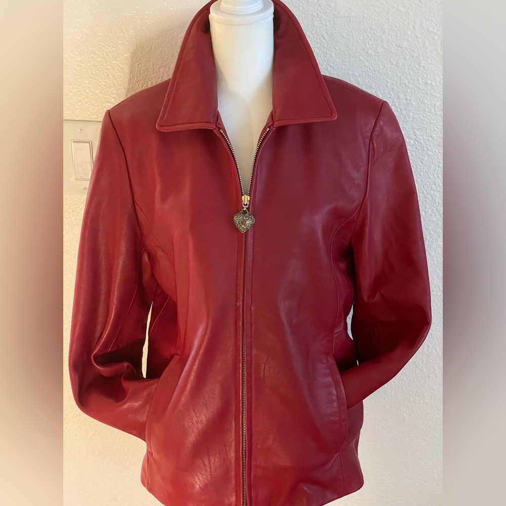 JULIET MICHELLE Vintage Red New Zealand Lamb Skin Leather Zip Jacket